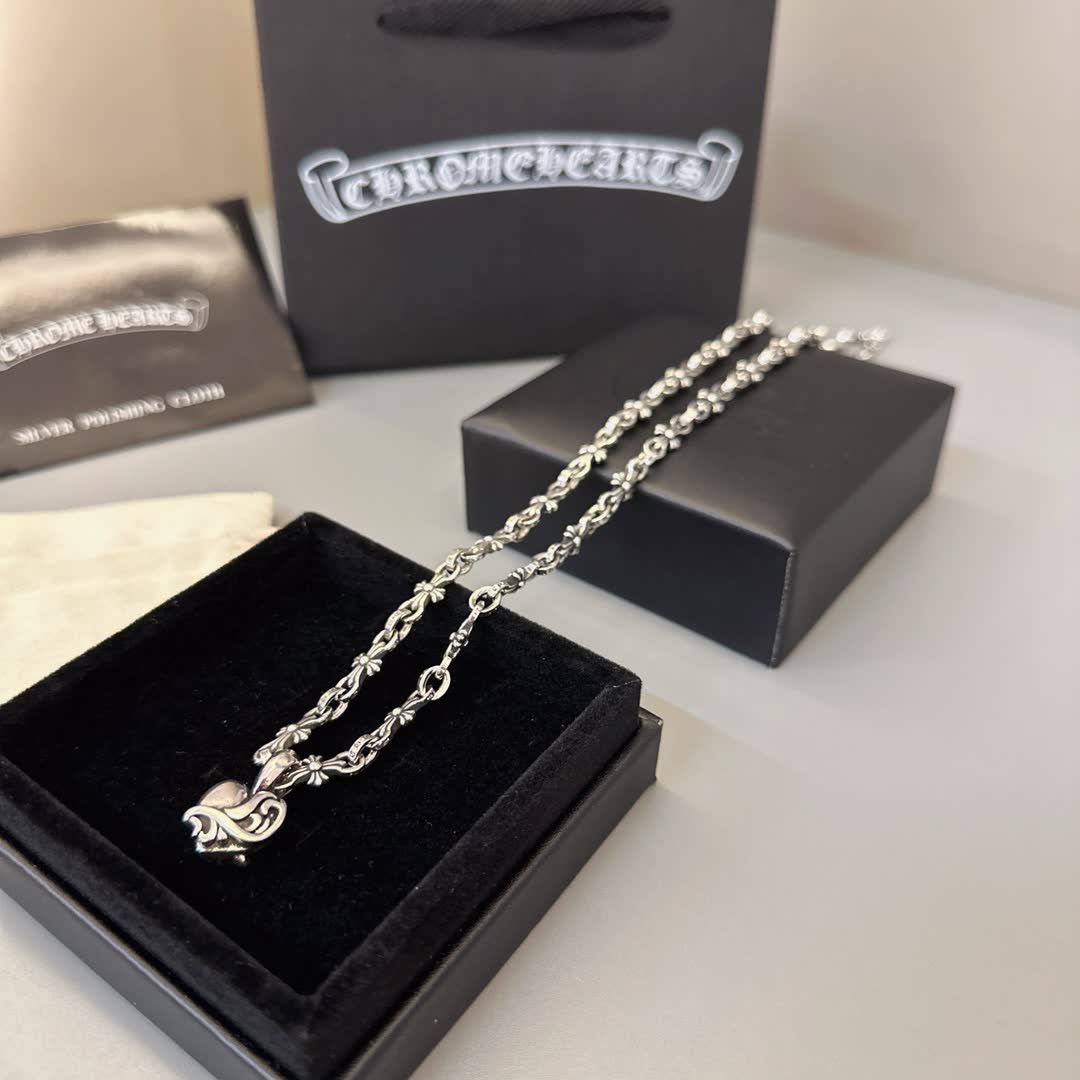 Chrome Hearts Silver Heart Pendant Necklace